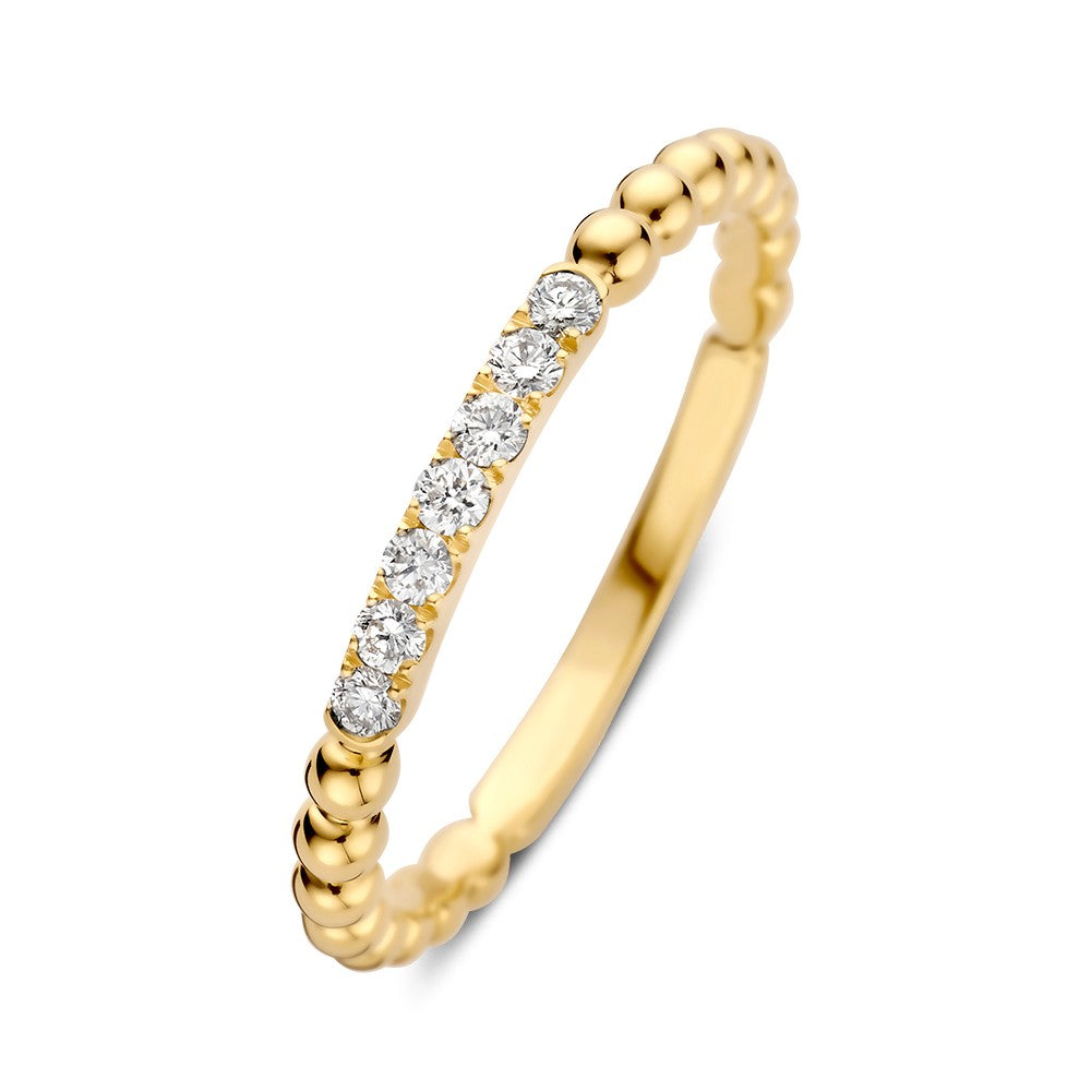 Bague en or jaune délicate avec cinq diamants brillants de 0,14 ct.