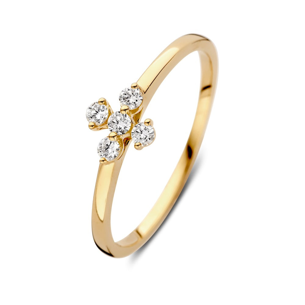 Bague en or jaune élégante avec un motif floral et diamants de 0,15 ct.