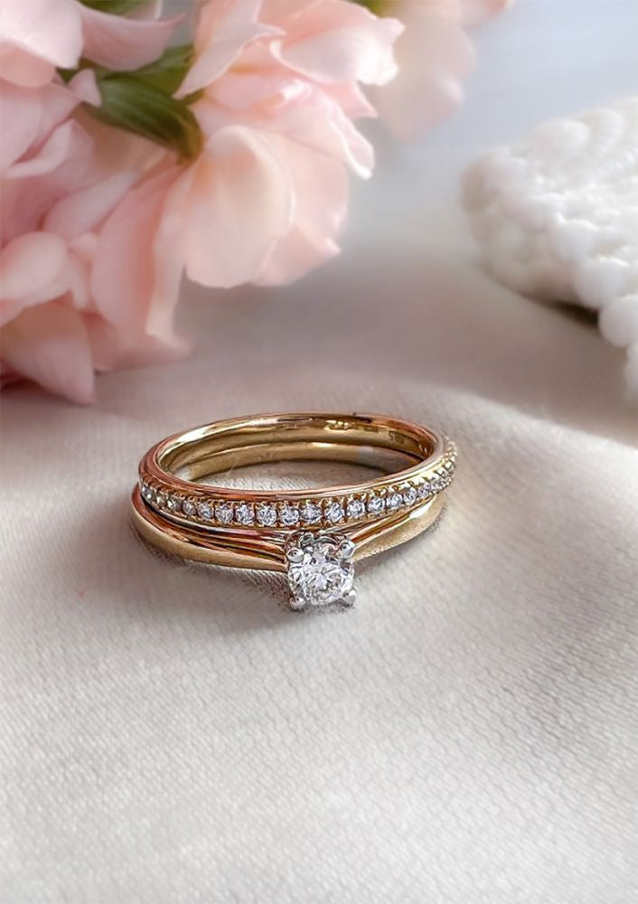 Bague en or jaune pour femme avec diamant brillant de 0,17 carat - or 14 carats, qualité H/SI-1 - Livraison gratuite