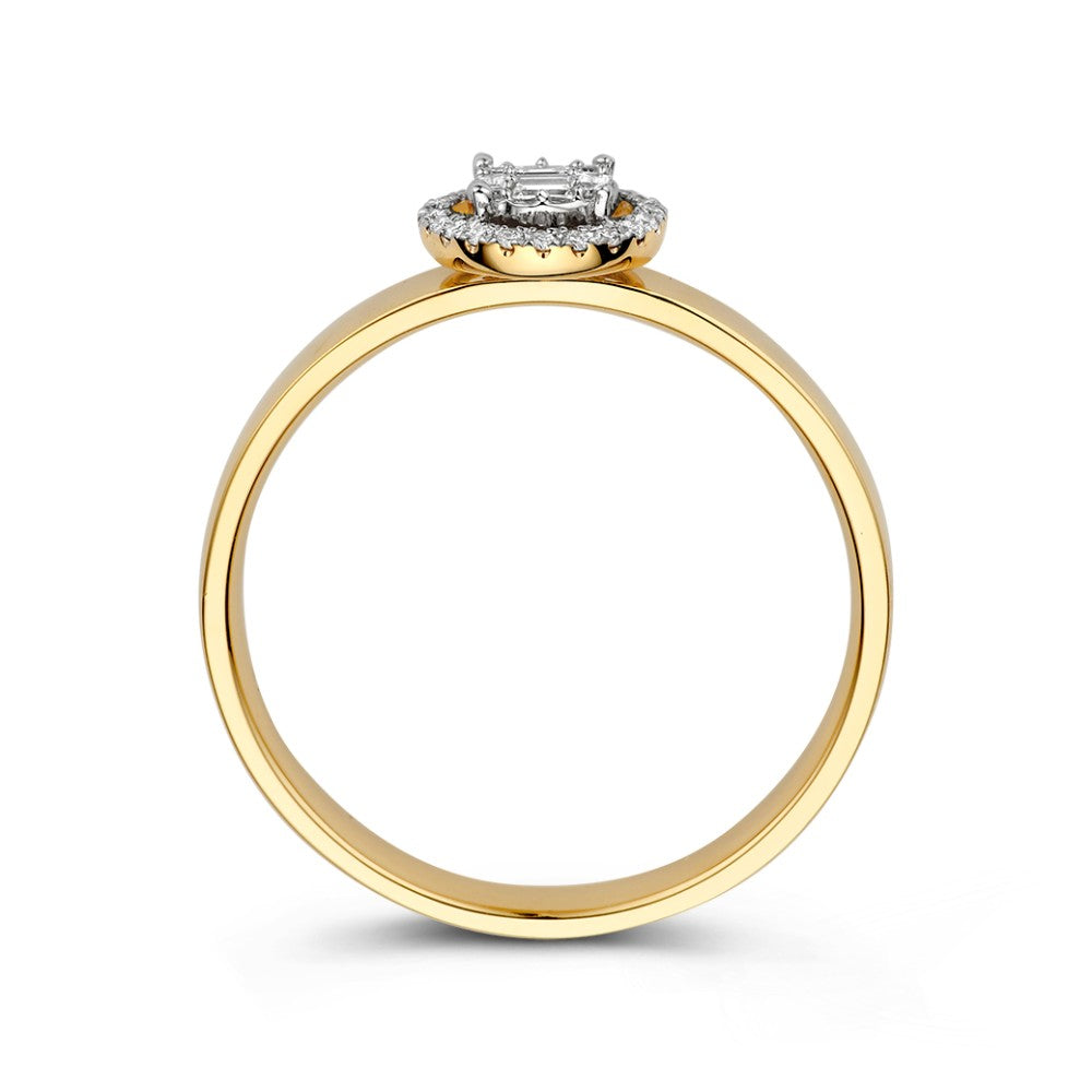 Bague Élégante en Or Blanc et Or Jaune avec Diamant et Diamants Baguette en Sertissage Invisible – 0,17 crt