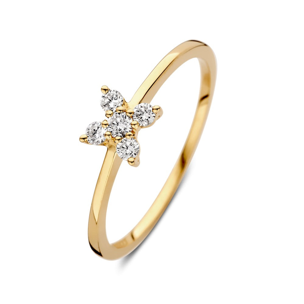 Bague en or jaune avec un design de fleur en diamants de 0,17 ct.