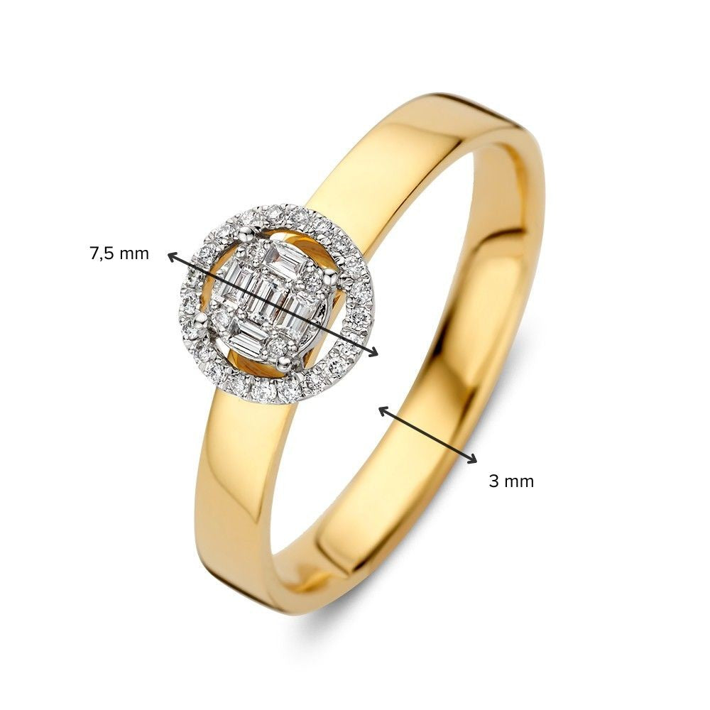 Bague Élégante en Or Blanc et Or Jaune avec Diamant et Diamants Baguette en Sertissage Invisible – 0,17 crt