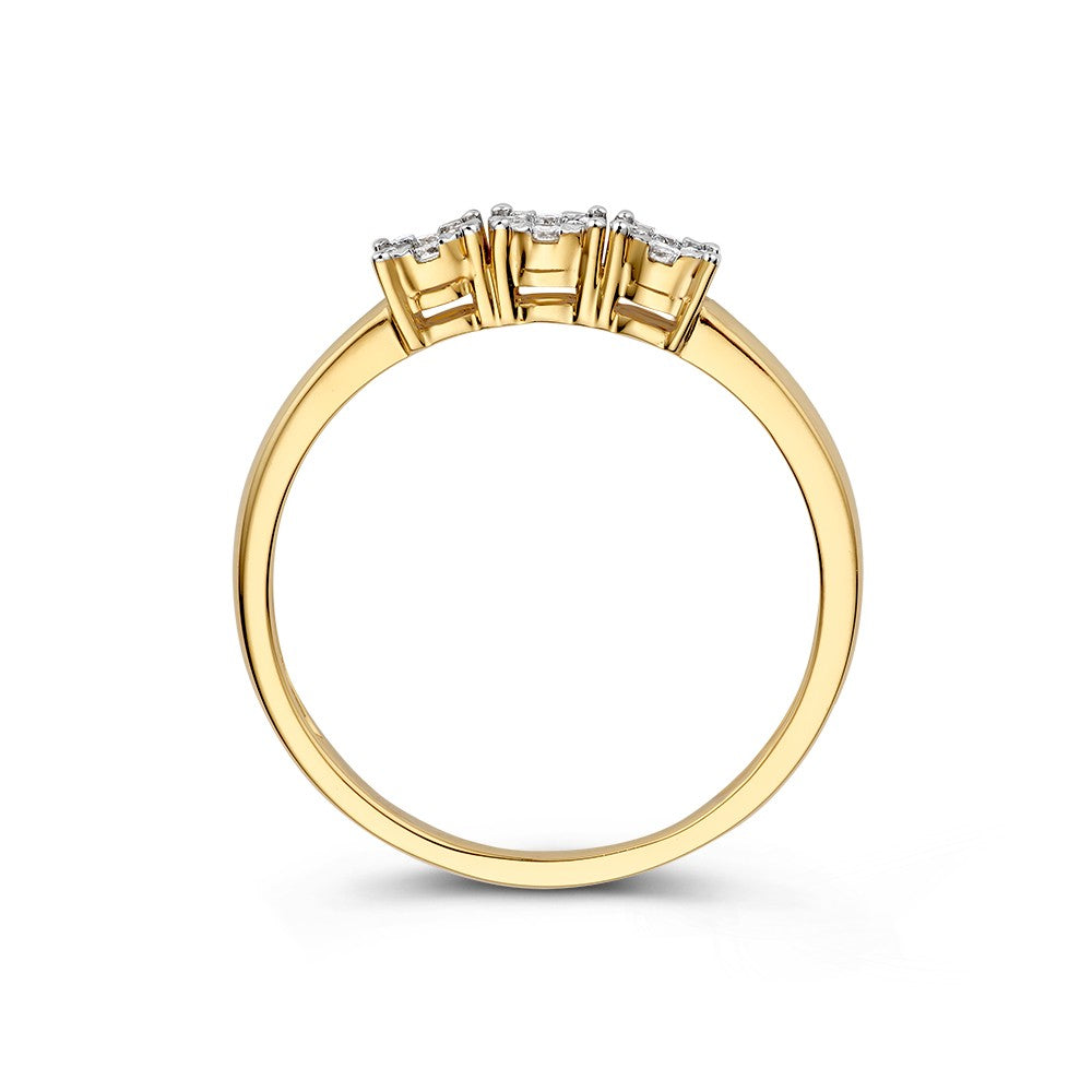 Bague élégante en or jaune à trois pierres avec diamants en sertissage entourage – 0,18 crt