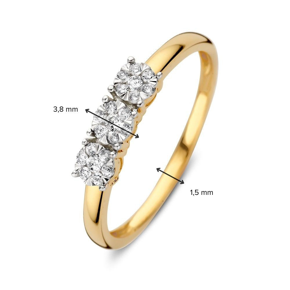 Bague élégante en or jaune à trois pierres avec diamants en sertissage entourage – 0,18 crt