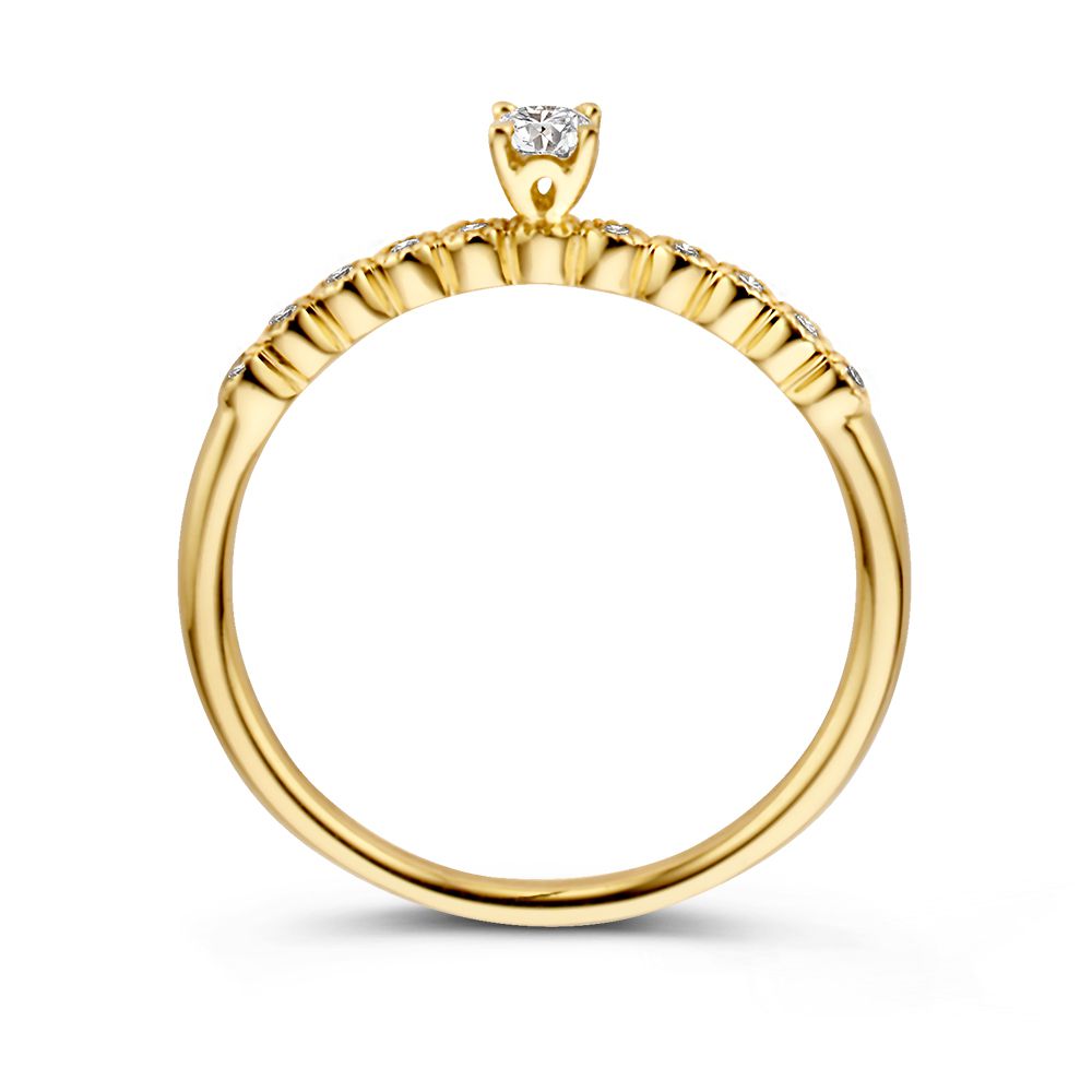 Bague Solitaire Vintage en Or Jaune avec Pierres Précieuses Latérales – 14 Carats, 0,19 ct Diamant Brillant, Qualité H/SI-1