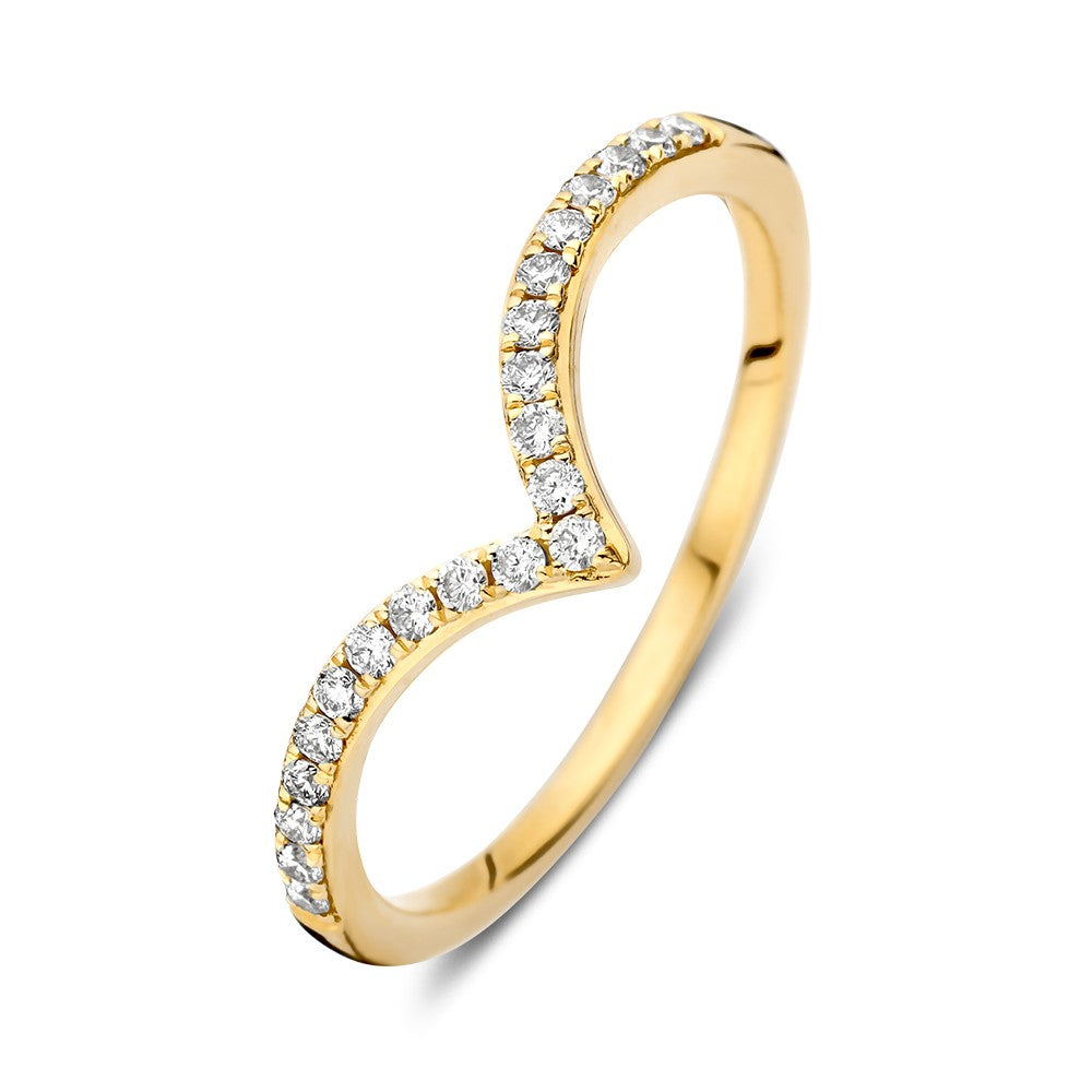 Bague en or jaune avec brillants de 0,19 ct, design en forme de V.