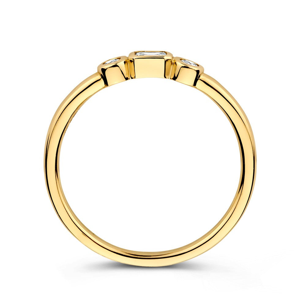 Bague en or jaune 14k avec émeraude et diamants taille brillant