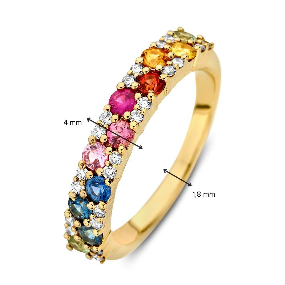 Bague en or jaune avec saphir arc-en-ciel et diamants – Luxe 14 carats pour femme