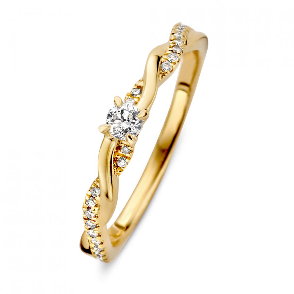 Bague en or jaune avec un diamant brillant de 0,22 ct, design raffiné et intemporel.