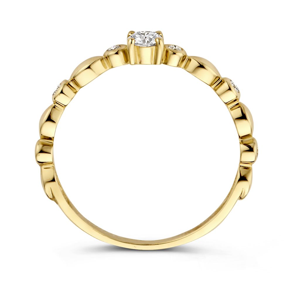 Bague Solitaire Élégante en Or Jaune avec Tige Ouvrée et Diamant 0.23 crt.