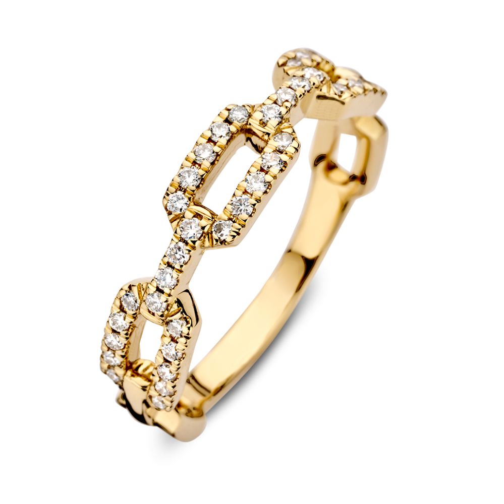 Bague en or jaune élégante avec des diamants brillants, ornée de maillons et pesant 0,27 crt.