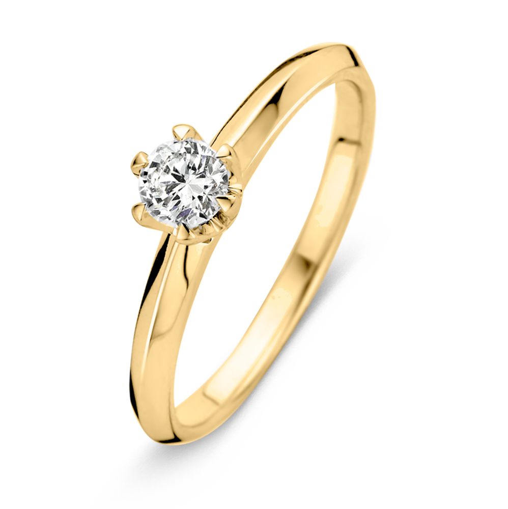 Bague en or jaune avec sertissage Tiffany, ornée d'un diamant de 0,30 ct.