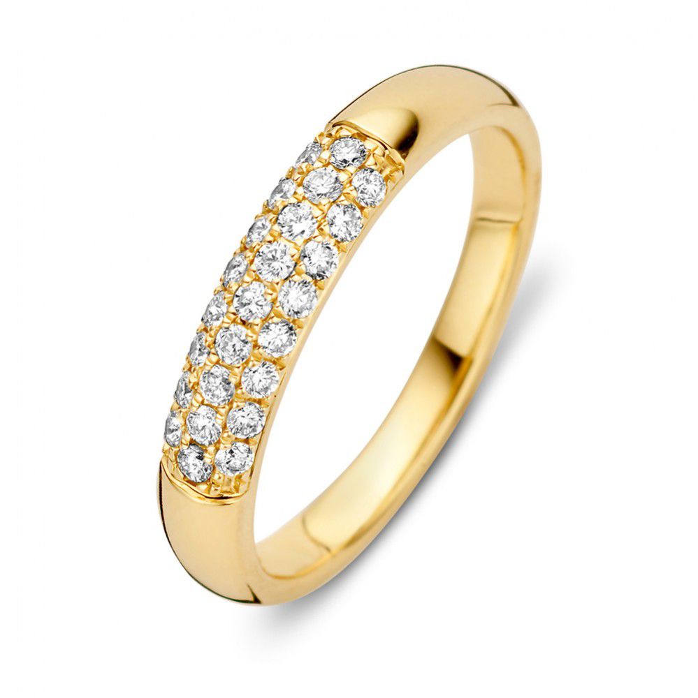 Bague en or jaune stylisée avec diamants en pavé, 14 carats, 0,32 ct.