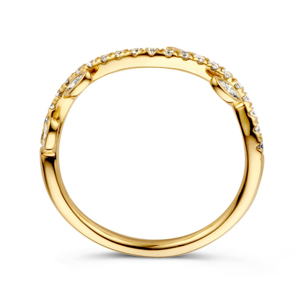 Bague Élégante en Or Jaune avec Design de Feuilles en Diamants – Or 14 Carats, 0.37ct Diamant