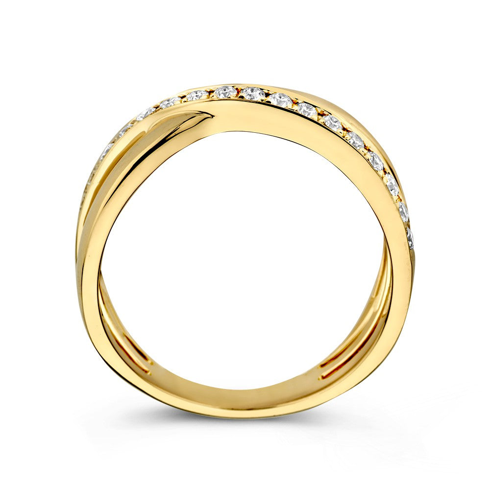 Bague Crossover en Or Jaune avec Diamant – Luxe 14 Carats pour Femme