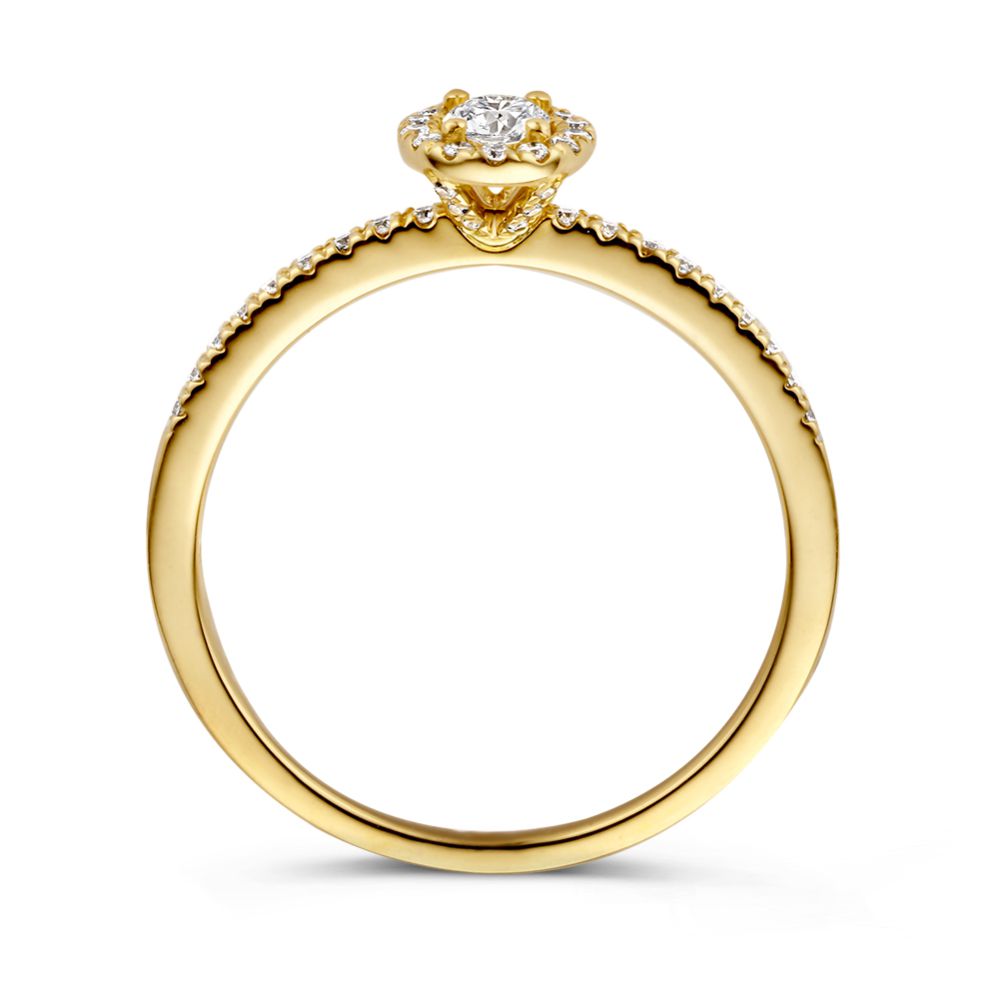 Bague Élégante en Or Jaune avec Diamant Ovale et Halo – Or 14 Carats, 0.40ct Diamant