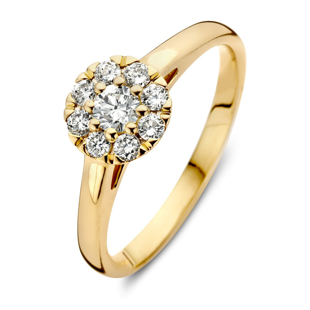 Bague en or jaune 14 carats avec un halo de diamants, 0,40 ct.