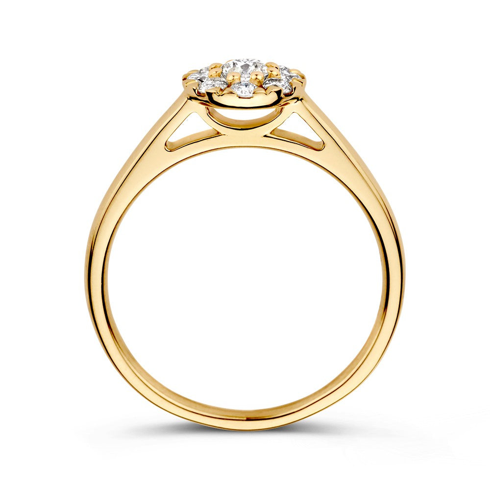 Bague Élégante en Or Jaune avec Halo de Diamant – Or 14 Carats, 0.40ct Diamant