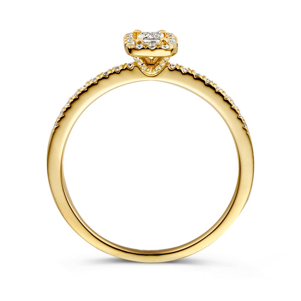 Bague en Or Jaune avec Diamant et Pierre Émeraude Taille Émeraude – Or 14 Carats, 0.42ct Diamants