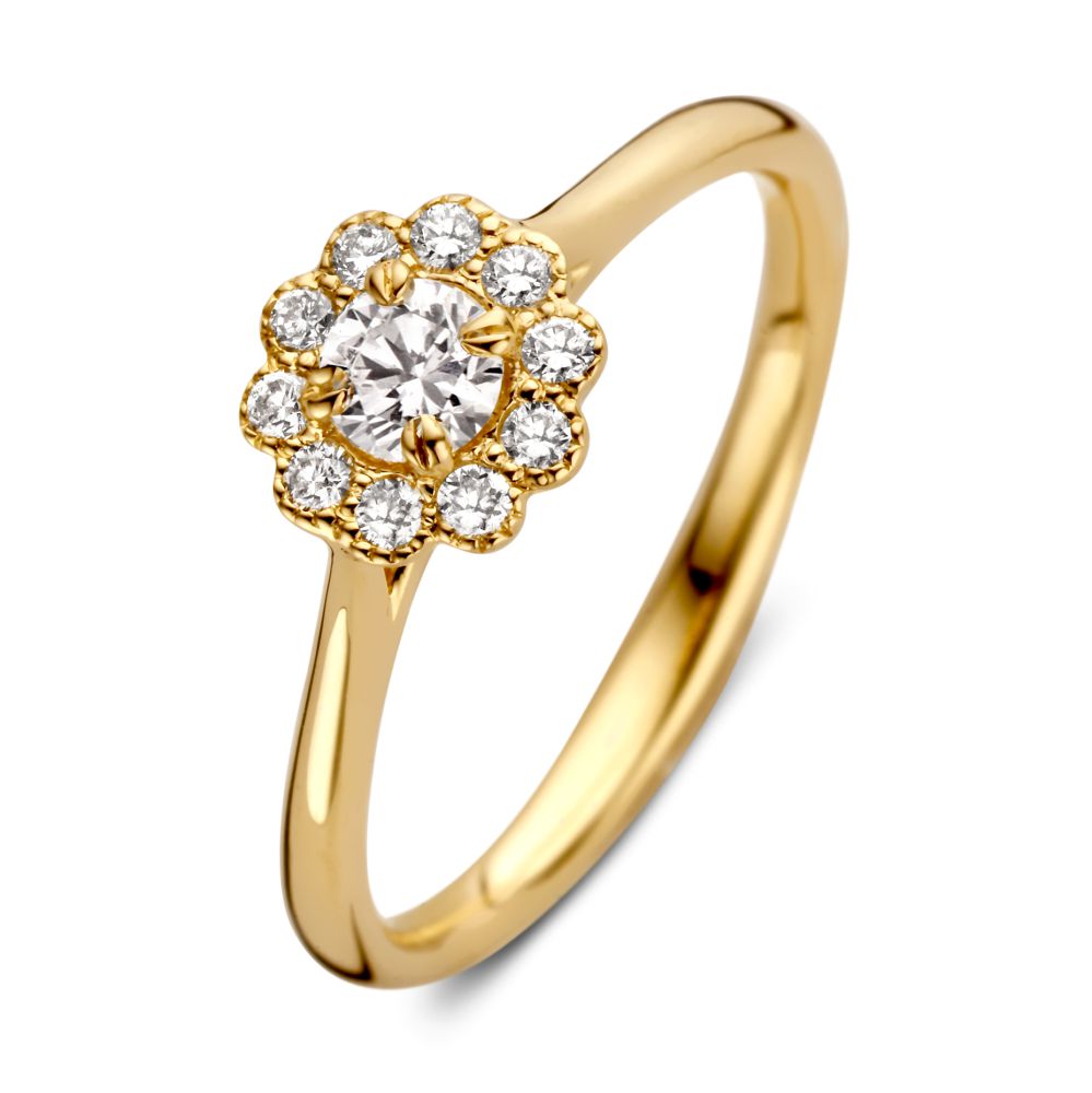 Bague en or jaune vintage avec un motif floral, ornée de diamants de 0,43 ct.