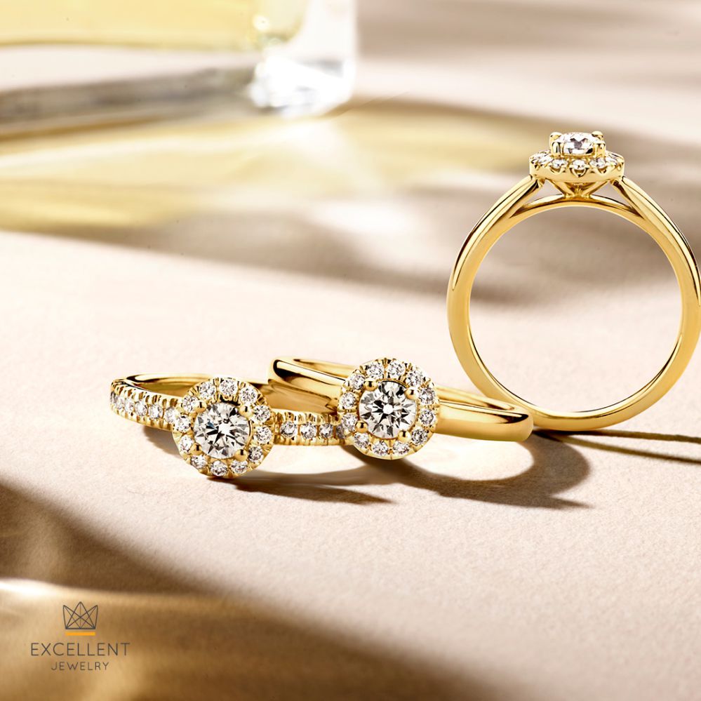 Superbe Bague Entourage en Or Jaune avec 0,32ct Diamant – Parfaitement Combinable