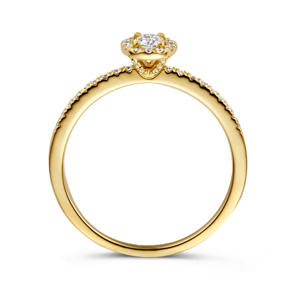 Bague élégante en or jaune avec 0,20 ct de diamant et halo de diamants