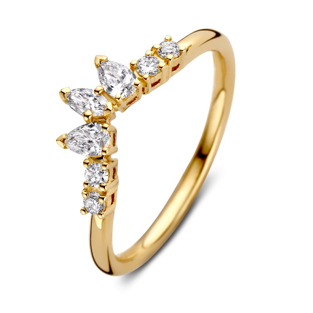 Bague en or jaune pour femme ornée de diamants et de pierres taillées en marquise de 0,47 crt.