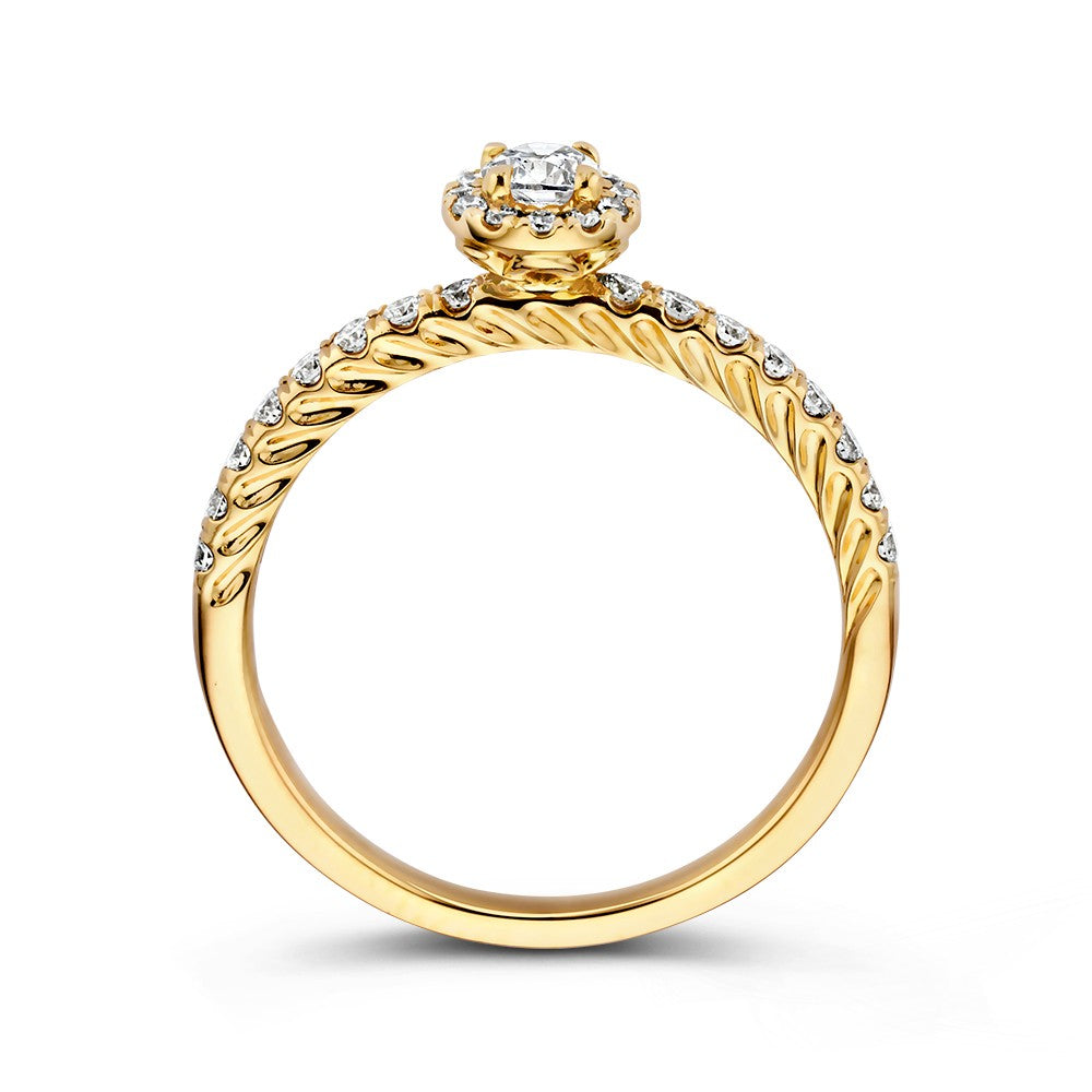 Bague en Or Jaune avec Diamant en Taille Brillant en Monture Entourage – 14 Carats 0.50 crt.