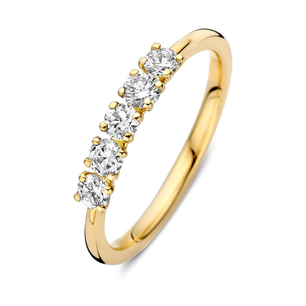 Bague en or jaune avec cinq diamants brillants de 0,50 ct au total.