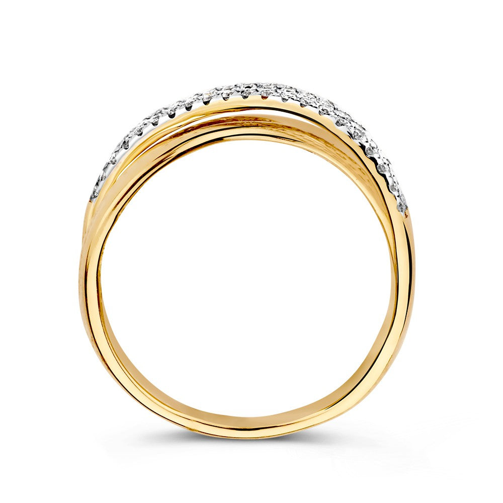 Bague Crossover en Or Jaune avec Diamants – 14 Carats