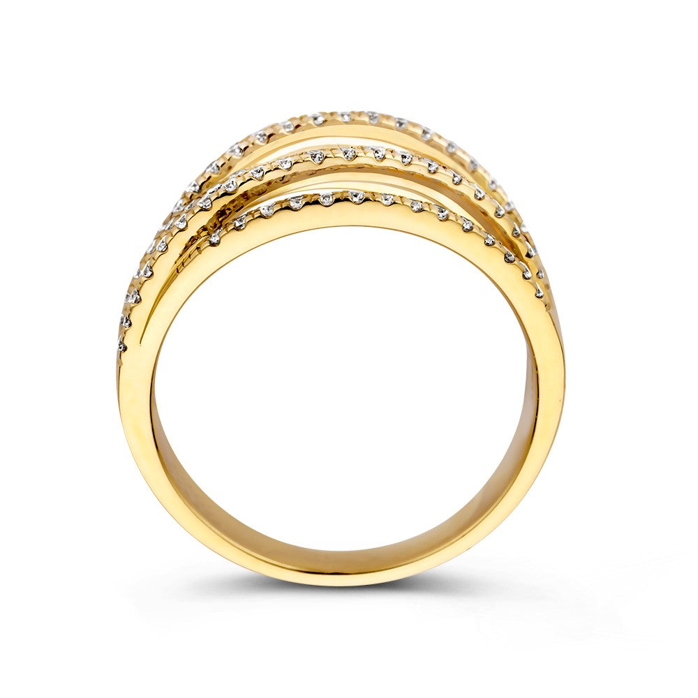 Bague croisée en or jaune 14k avec 0,53 ct de diamants, pièce maîtresse pour femme