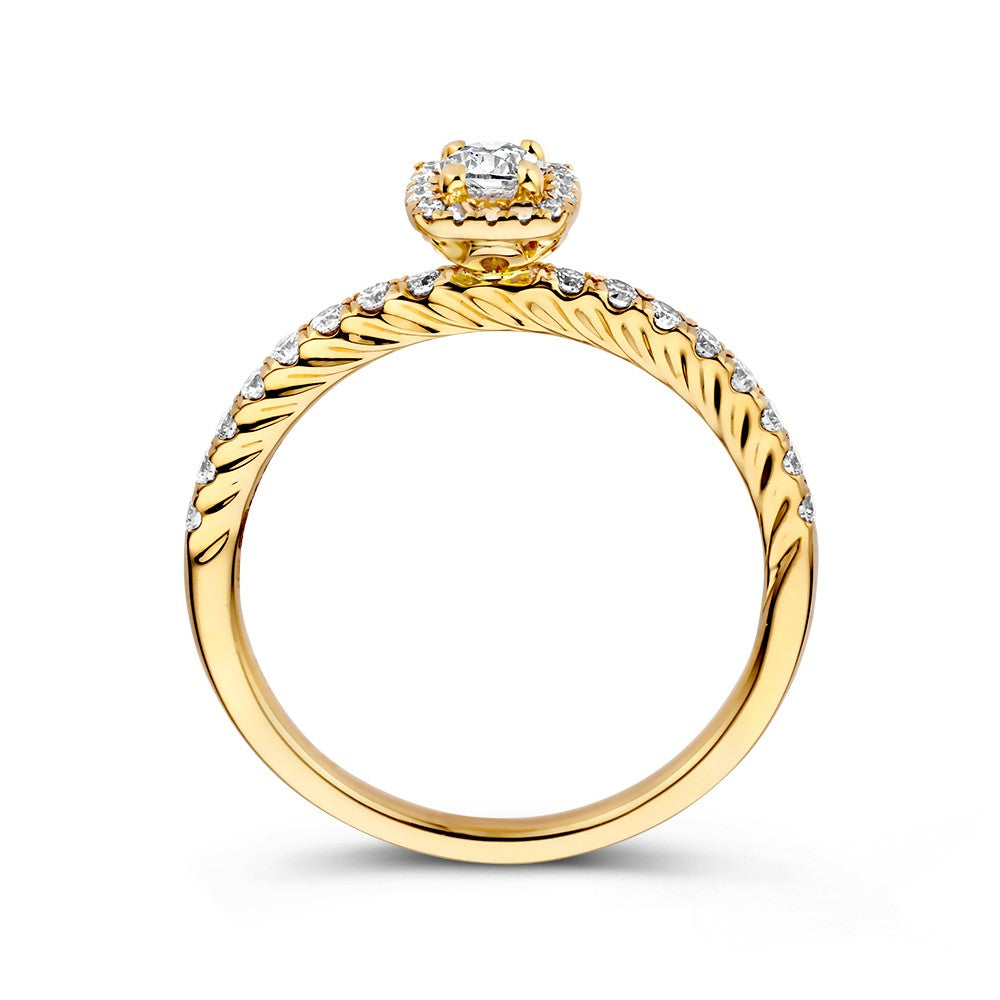 Bague en Or Jaune avec Diamant en Brillant dans un Entourage Carré – 14 Carats 0.53 crt.