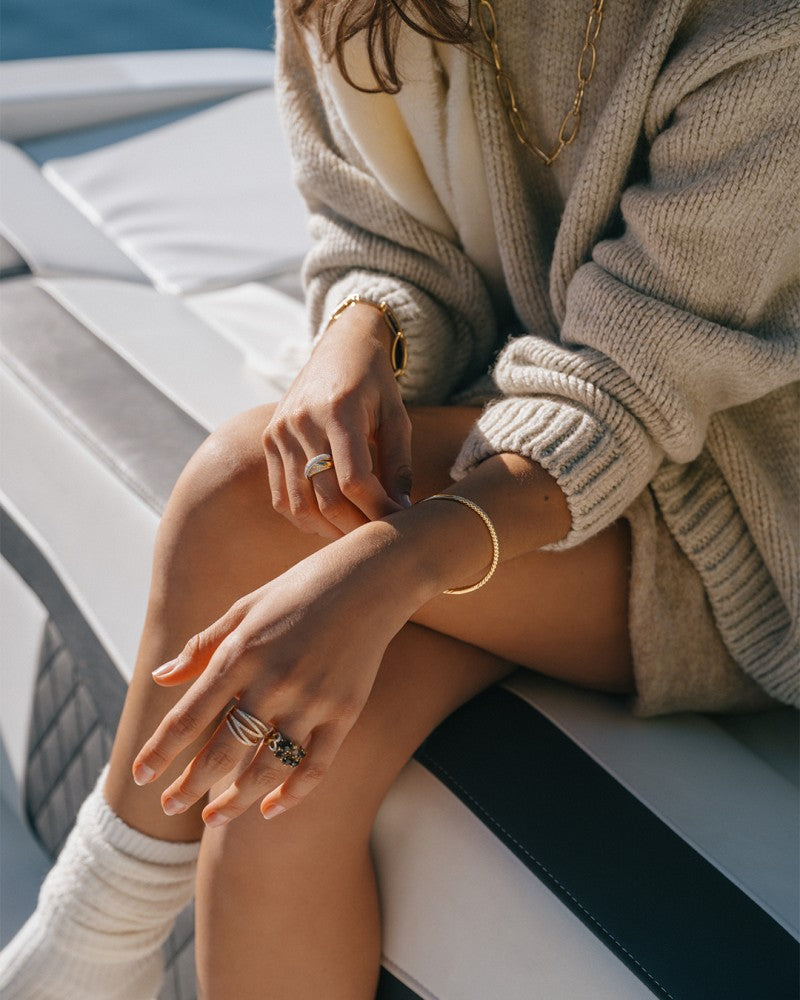 Bague croisée en or jaune 14k avec 0,53 ct de diamants, pièce maîtresse pour femme