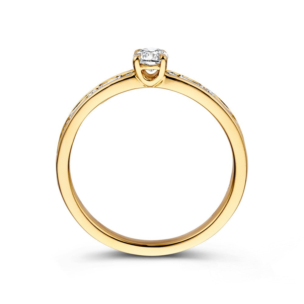 Bague Solitaire en Or Jaune avec Diamant et Tailles Baguette et Brillant – 14 Carats 0.63 crt.