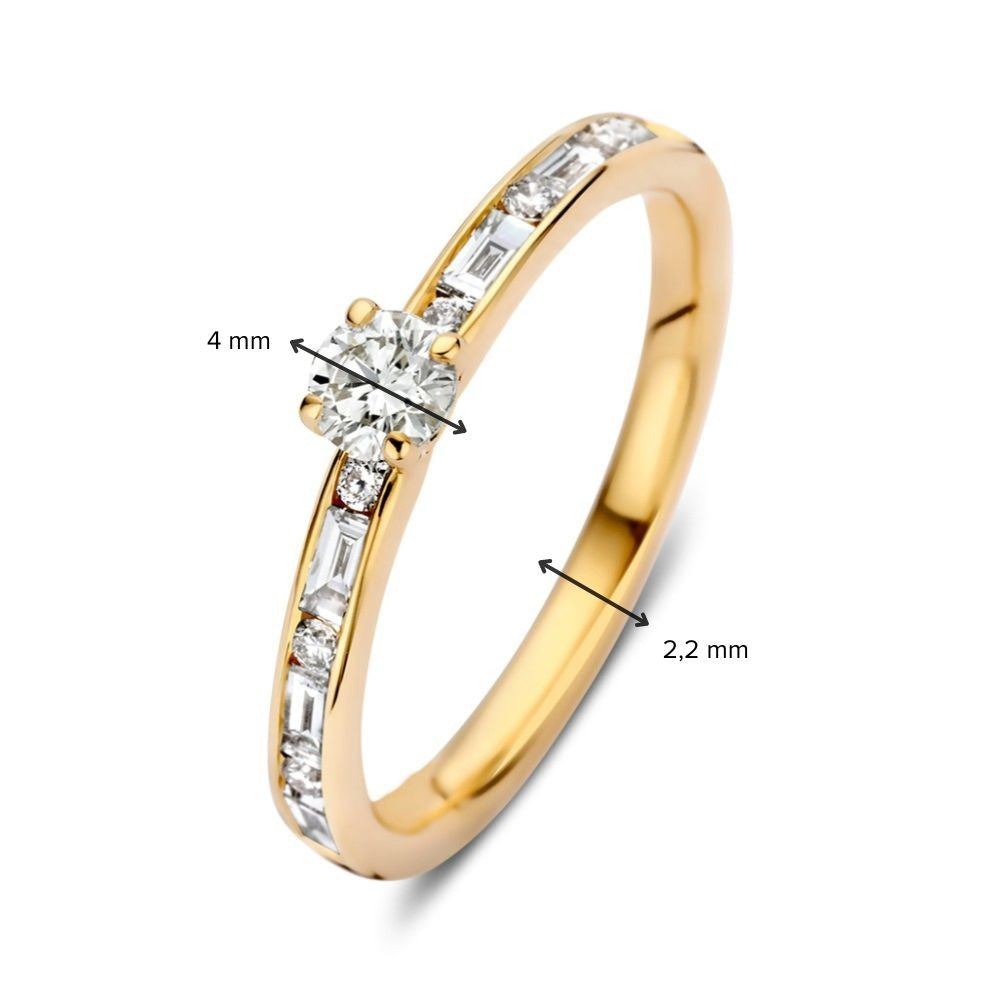 Bague Solitaire en Or Jaune avec Diamant et Tailles Baguette et Brillant – 14 Carats 0.63 crt.