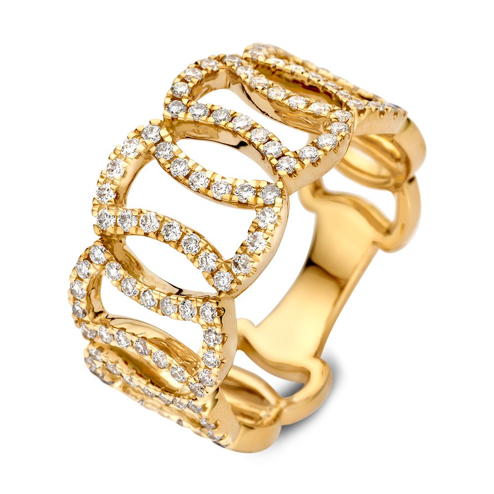 Bague en or jaune unique ornée de diamants scintillants, 14 carats, 0,65 crt.