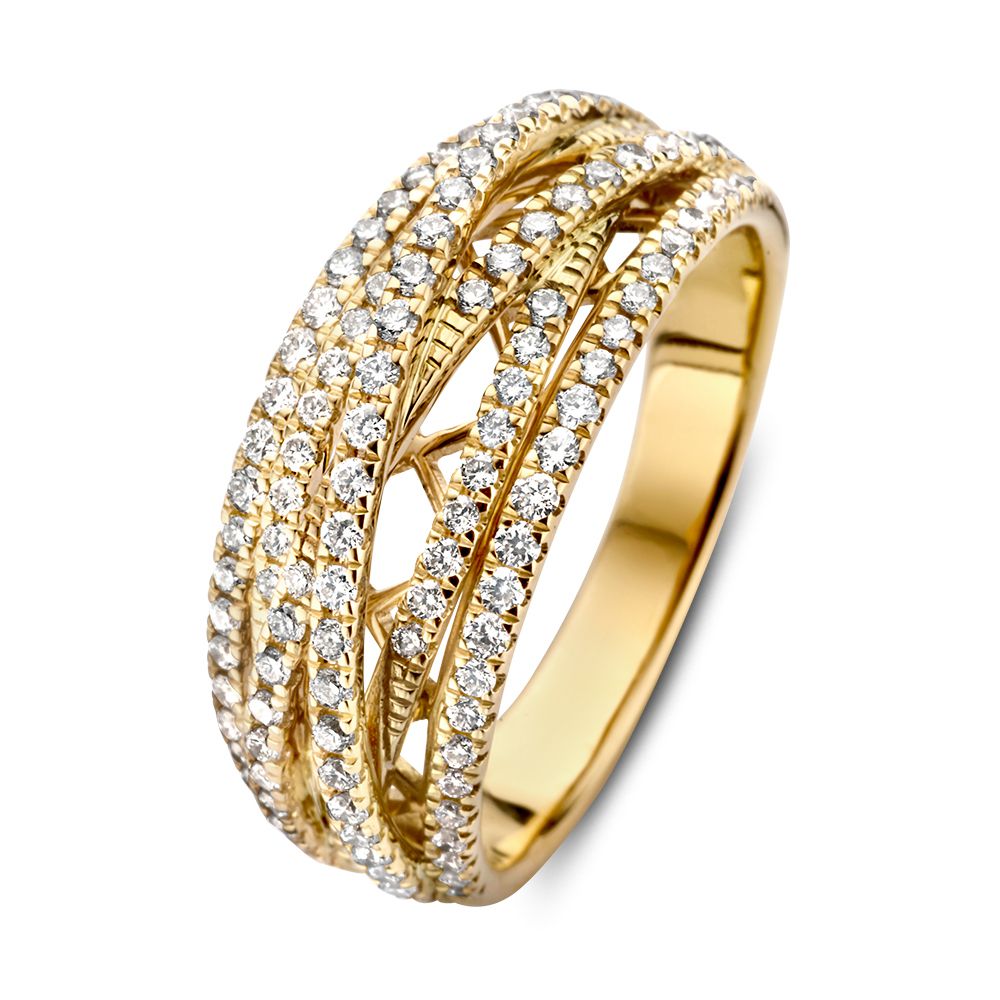 Bague en or jaune ornée de diamants, composée de six bandes entrelacées, 0,71 carat.