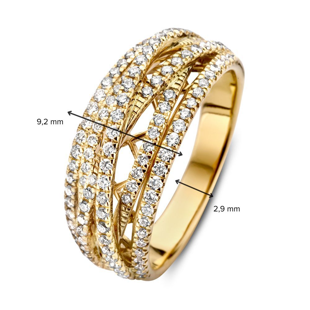 Bague en or jaune avec diamant et 6 bandes entrelacées 0,71 crt.