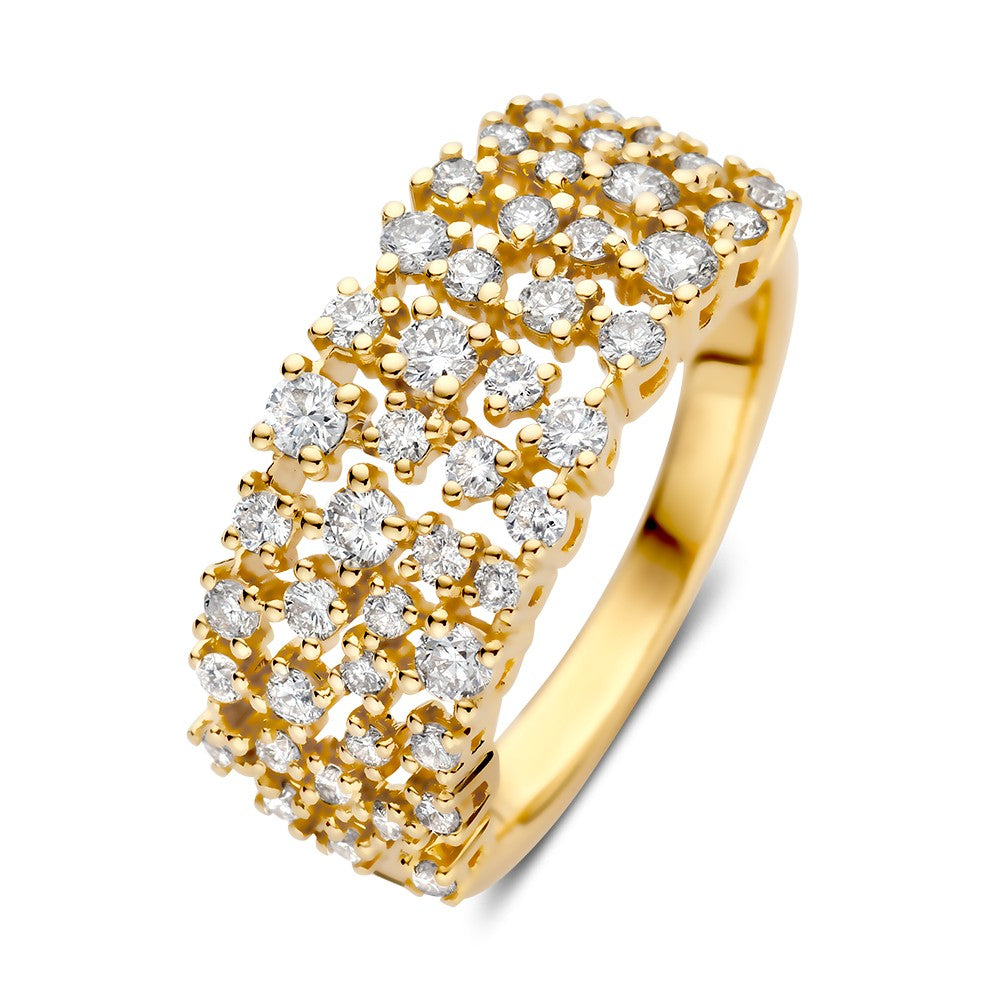 Bague en or jaune ornée de brillants de 0,92 carat, au design moderne et brillant.