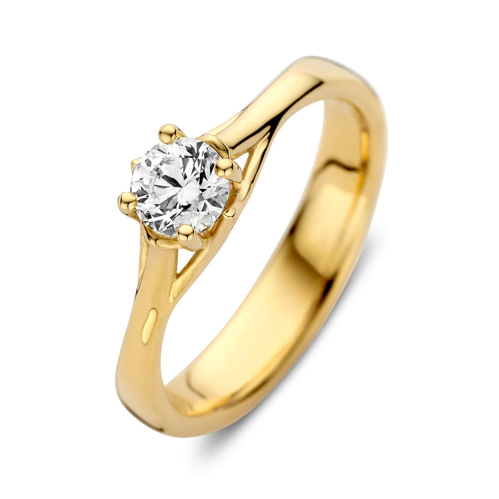 Bague en or jaune avec un diamant lab-grown de 0,50 carat, design simple et élégant.
