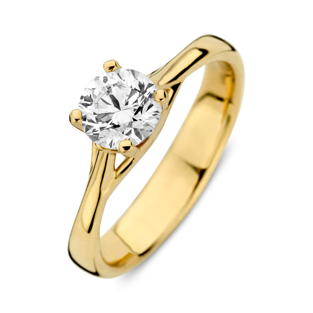 Bague en or jaune avec un diamant lab-grown de 1,00 carat, design classique et élégant.