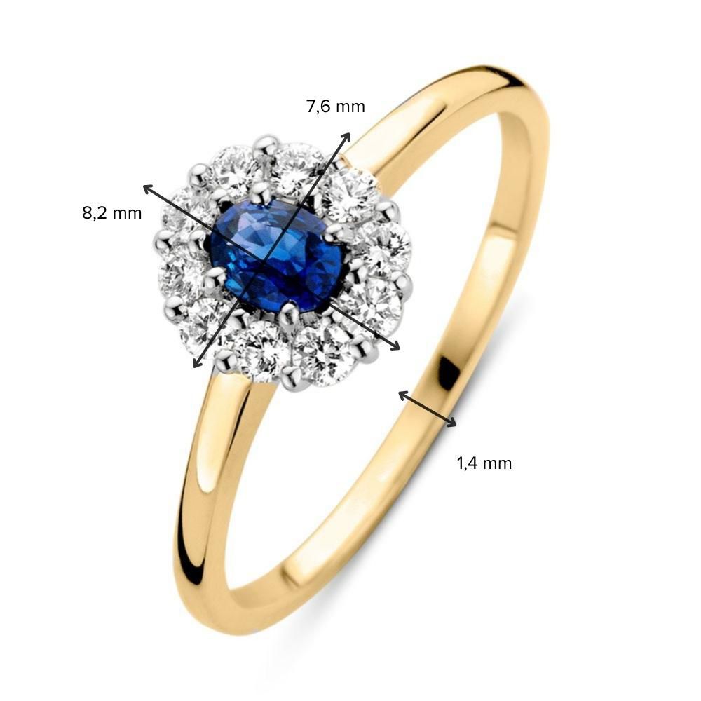 Bague en Or Jaune Raffinée avec Saphir Bleu et Diamants Brillants