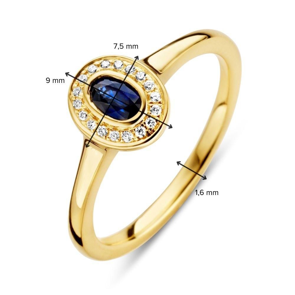 Bague en Or Jaune Stylée avec Saphir Bleu et Diamants Brillants