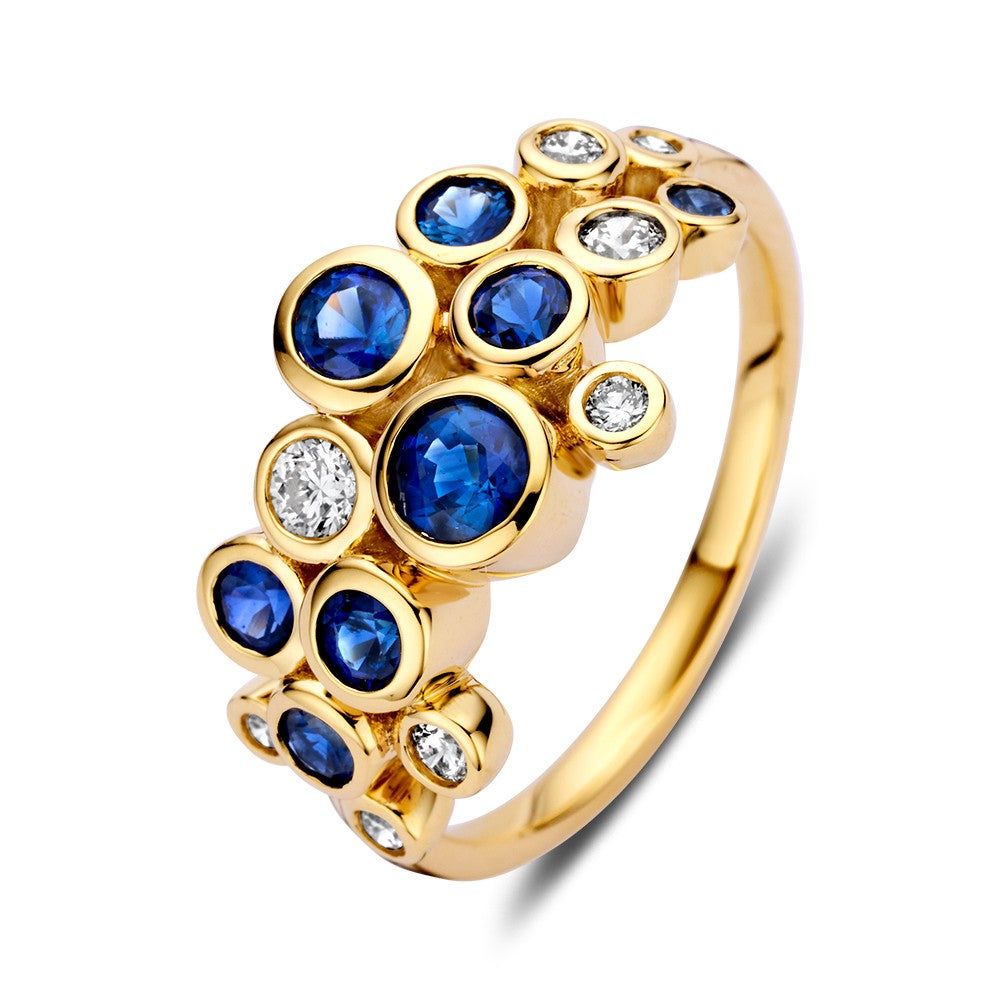 Bague en or jaune 14 carats ornée de saphirs de 1,10 ct et de diamants de 0,29 ct, collection 'Bubbles'.