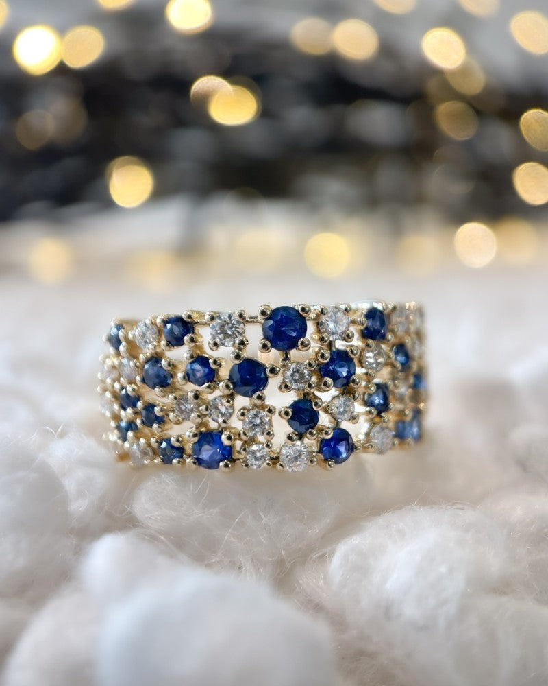 Bague or jaune diamant + verre saphir