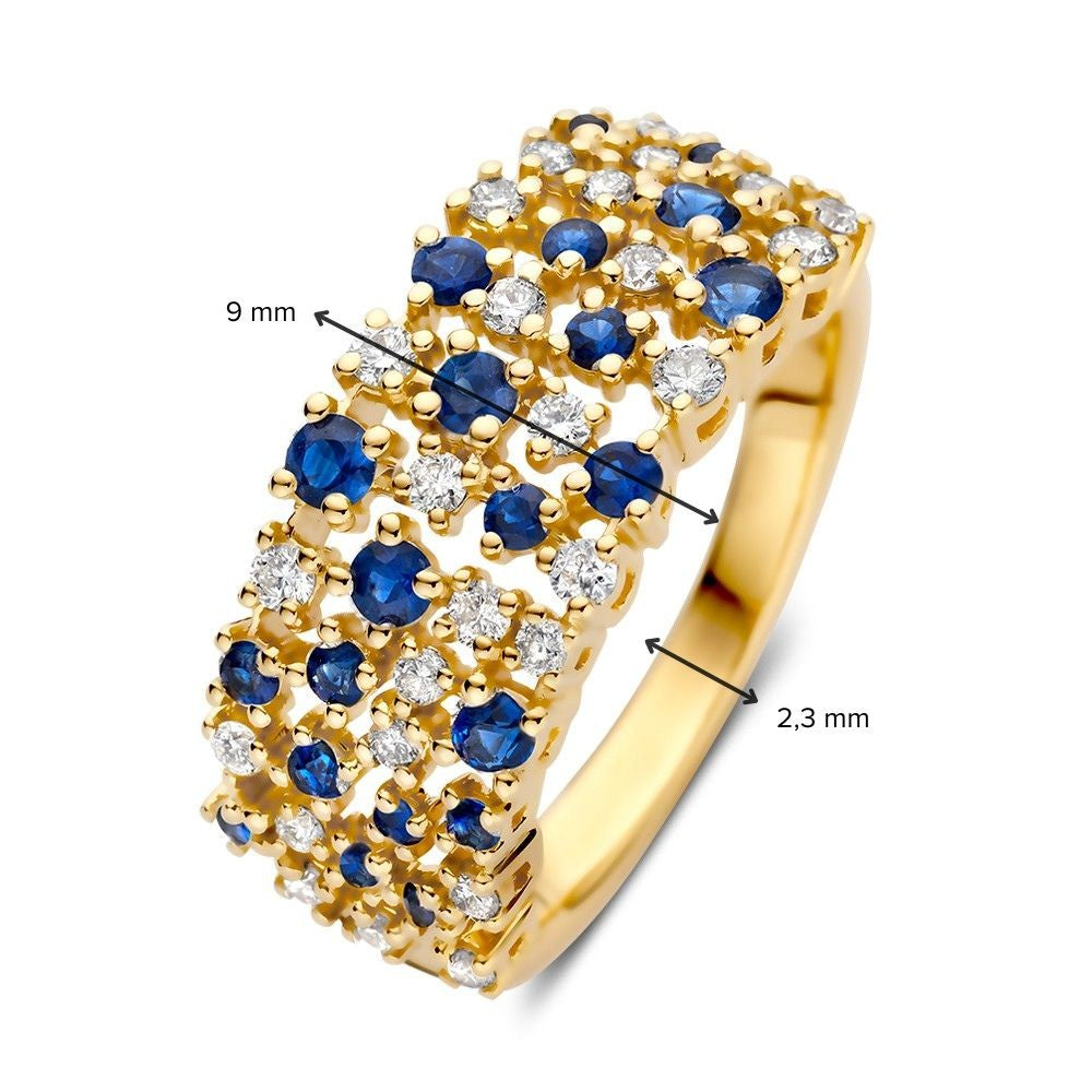 Bague or jaune diamant + verre saphir