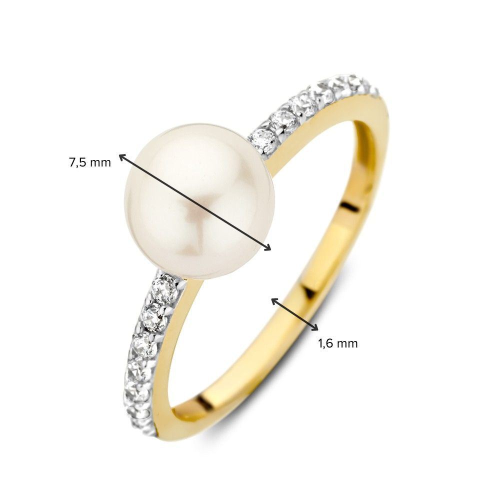 Bague en Or 14K avec Perle deau Douce et Zircones pour Femme, Bijou Élégant