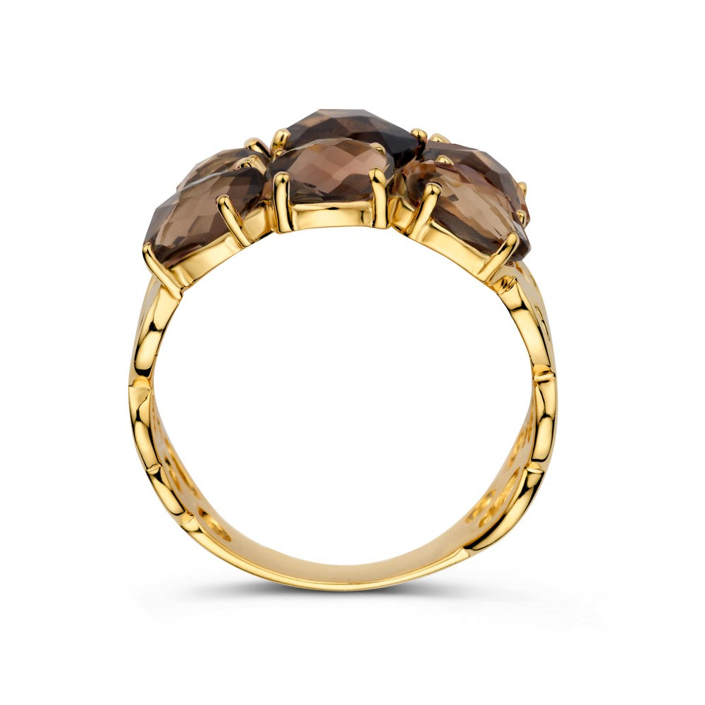 Bague Large en Or Jaune avec Quartz Fumé – Une Déclaration de Luxe et de Beauté Organique