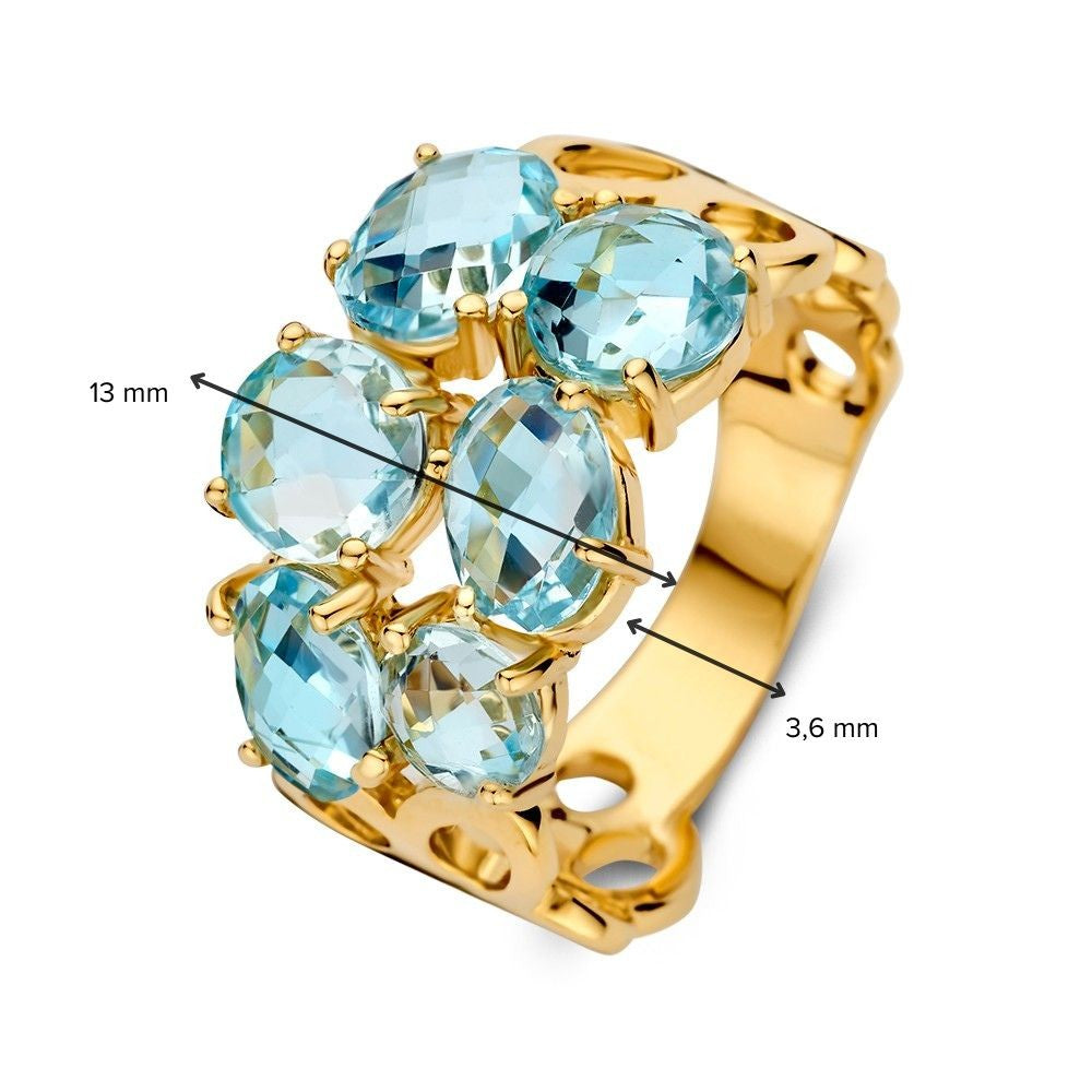 Bague en Or Jaune avec Topazes Bleues et Sertissage Organique – Bague Large en Or pour Femme