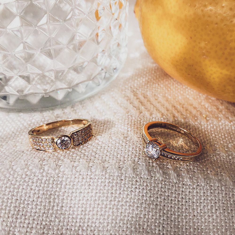 Bague pour femme en or jaune raffiné avec zircone – Or 14 carats